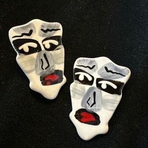 Ceramic Tribal Mask Face Earrings Vintage